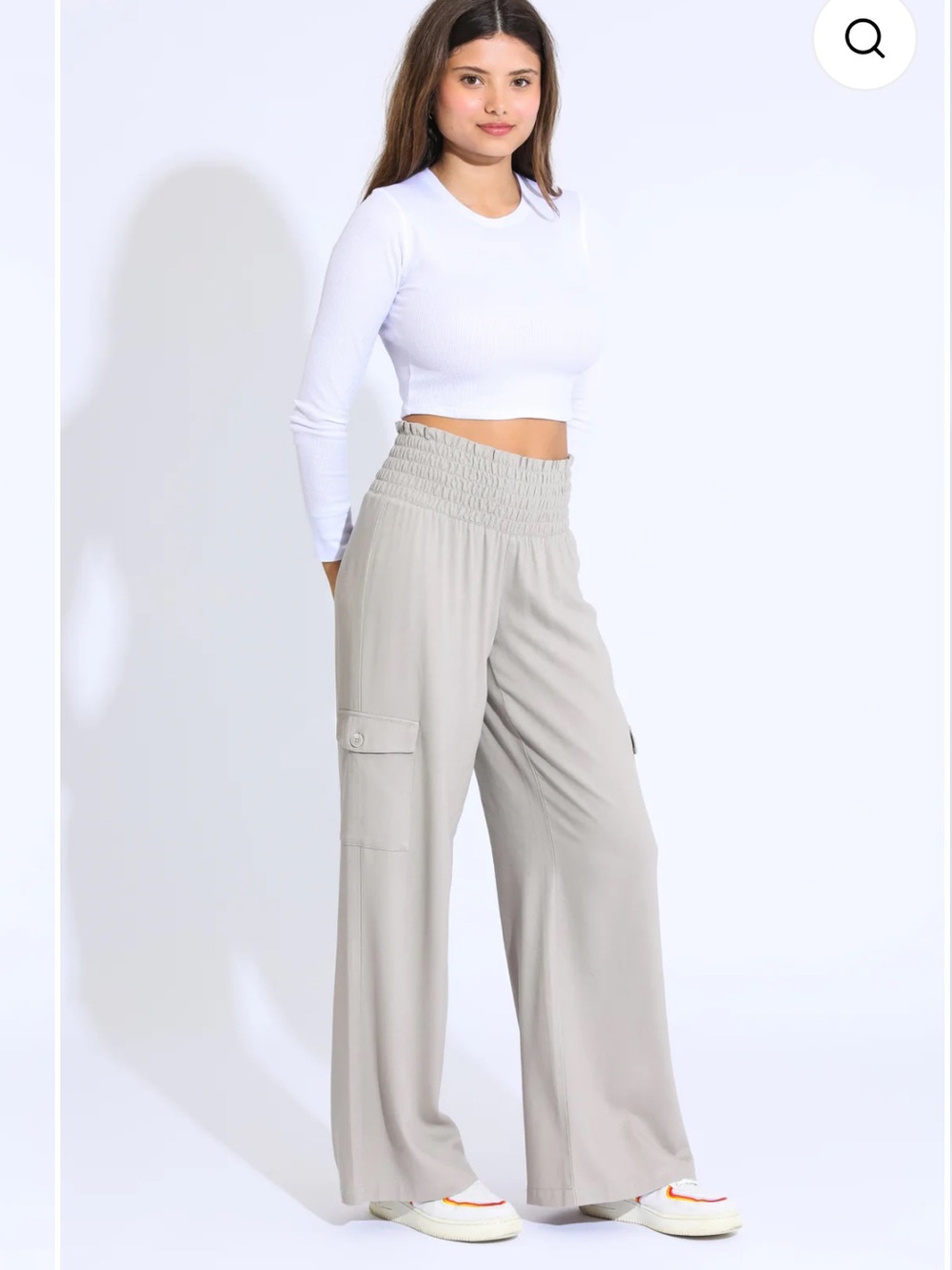 Rewash Light Beige Wide-Leg Cargo Jumpsuit-Style Pants